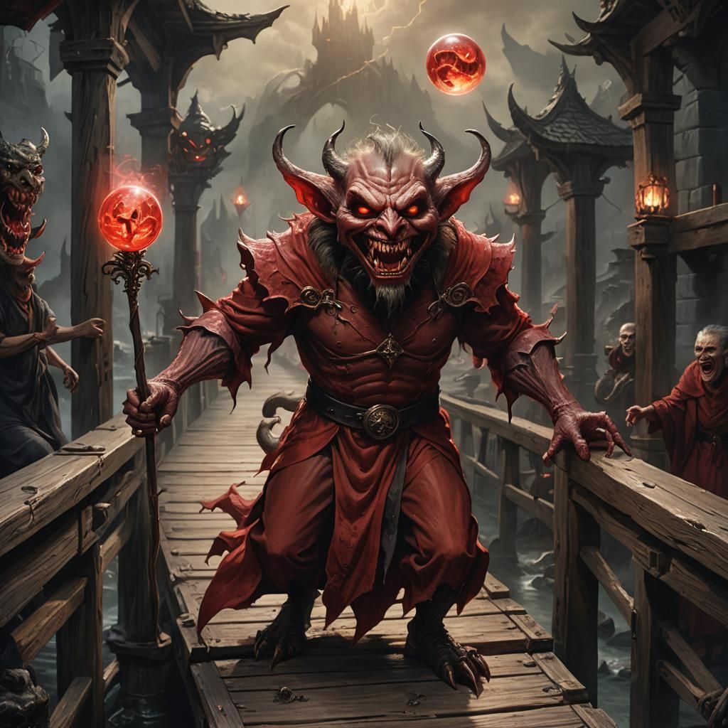 Close-up of a hyperrealistic image of an imp demon standing ...
