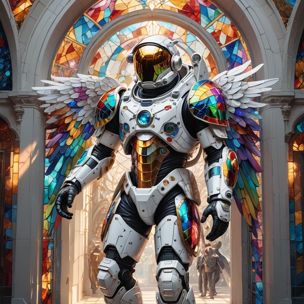 Armored Astronaut with Stained Glass Wings: Surreal Concept ...