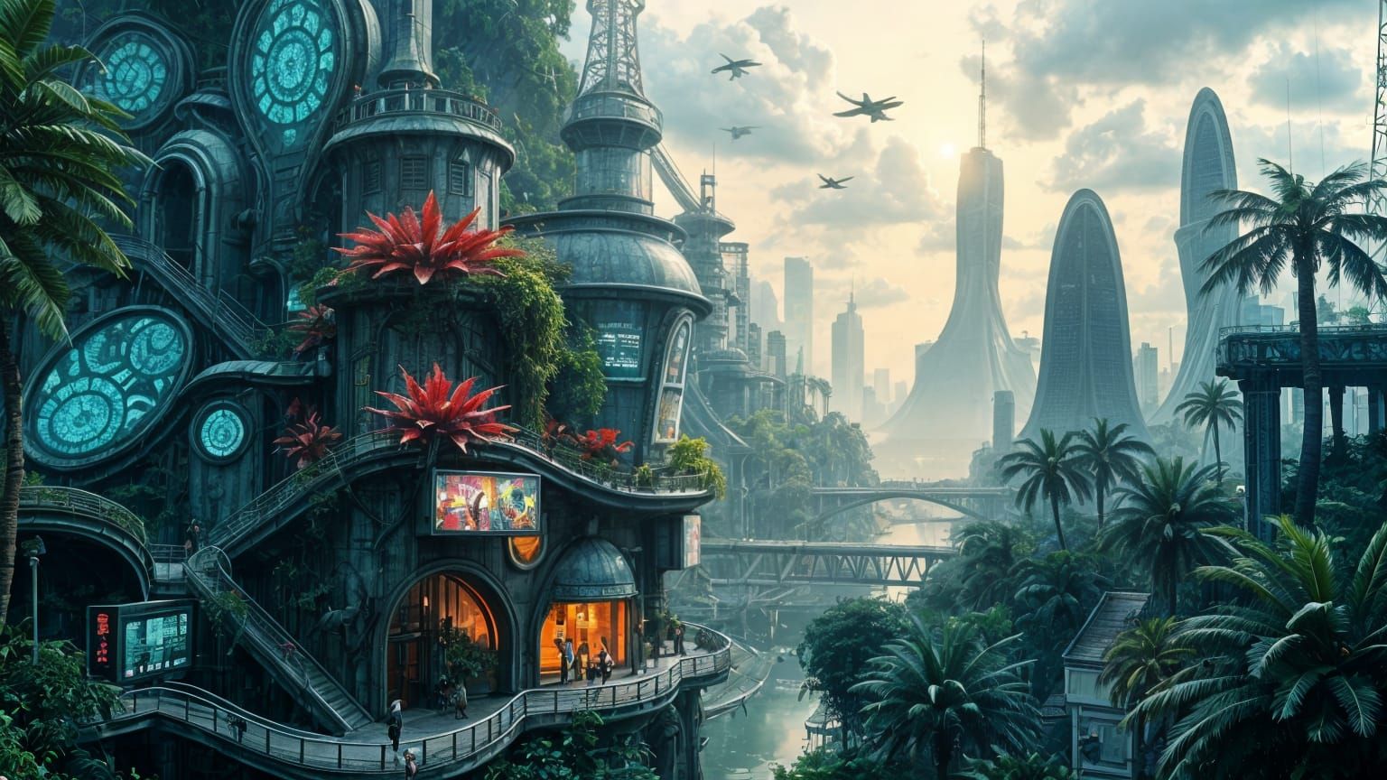 Vibrant Cyberpunk Jungle Metropolis