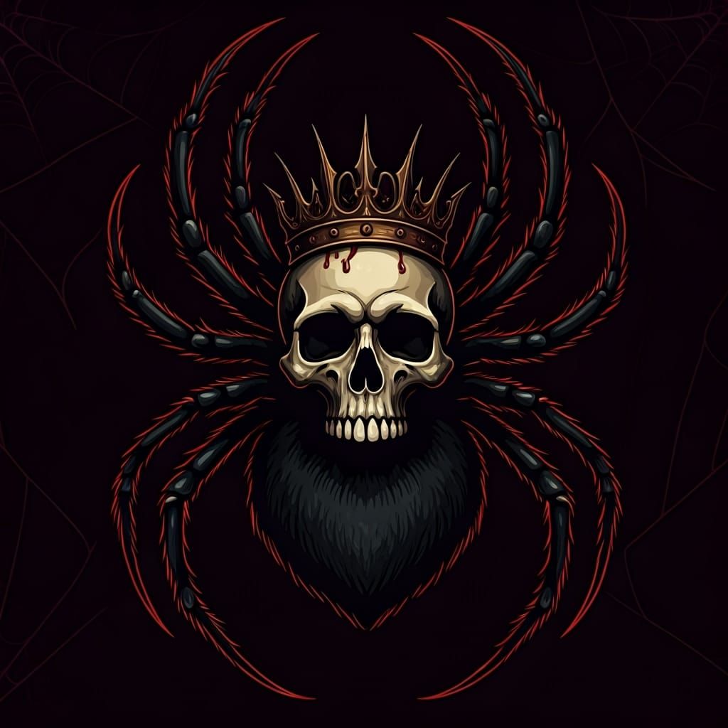 Dark Heraldic Spider Symbol with Skull and Thorns