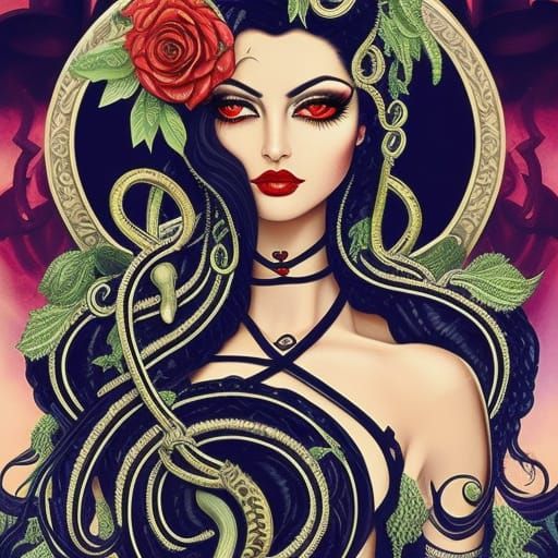 Medusa with Roses in Art Nouveau Style