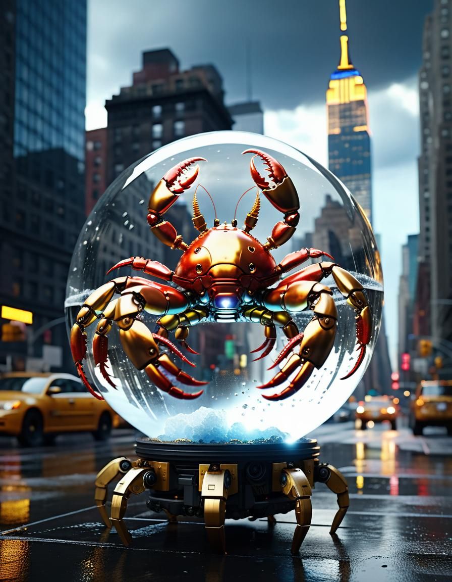 Robot Lobster in Orb over New York City