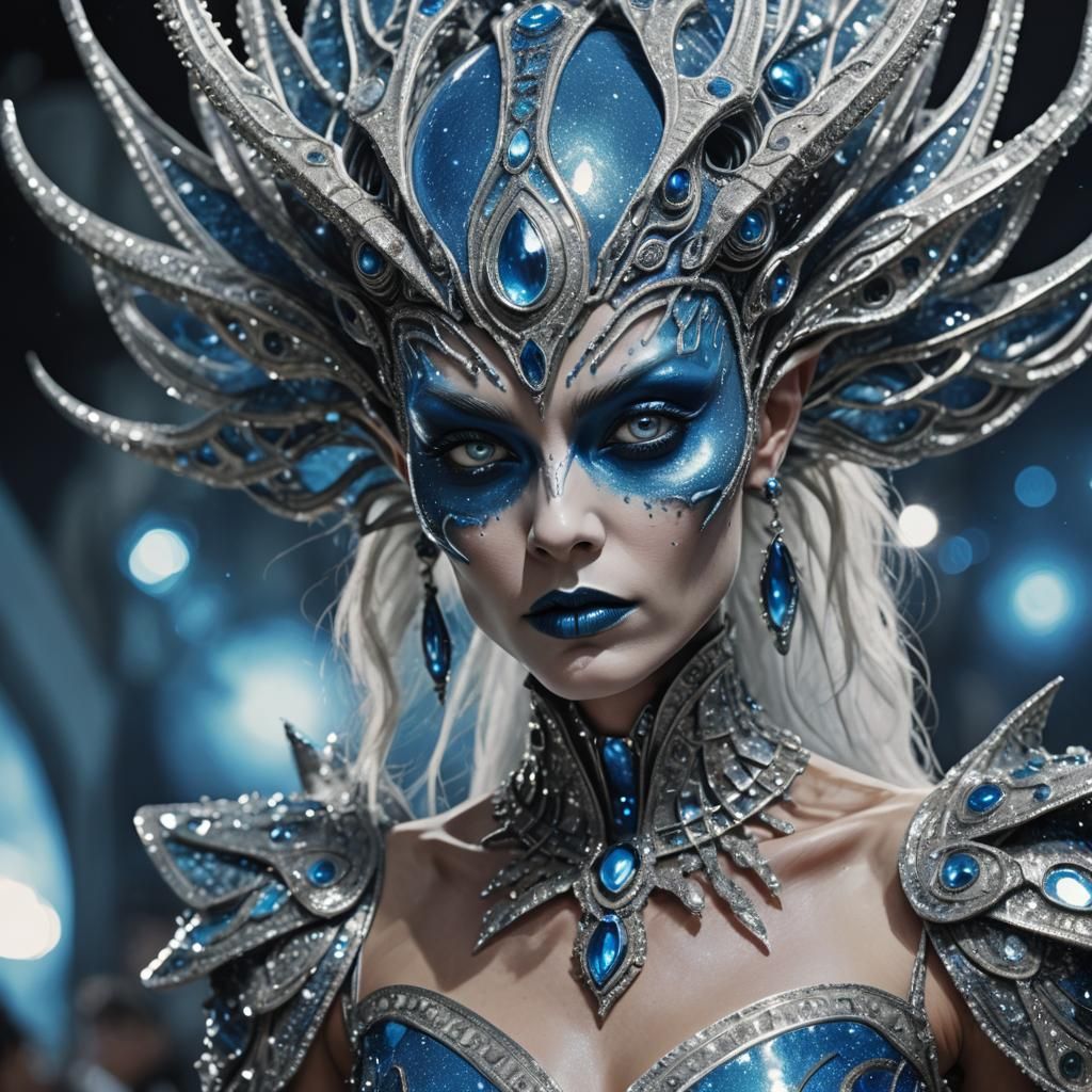 Pop Art Alien Queen on Catwalk in Dark Fantasy