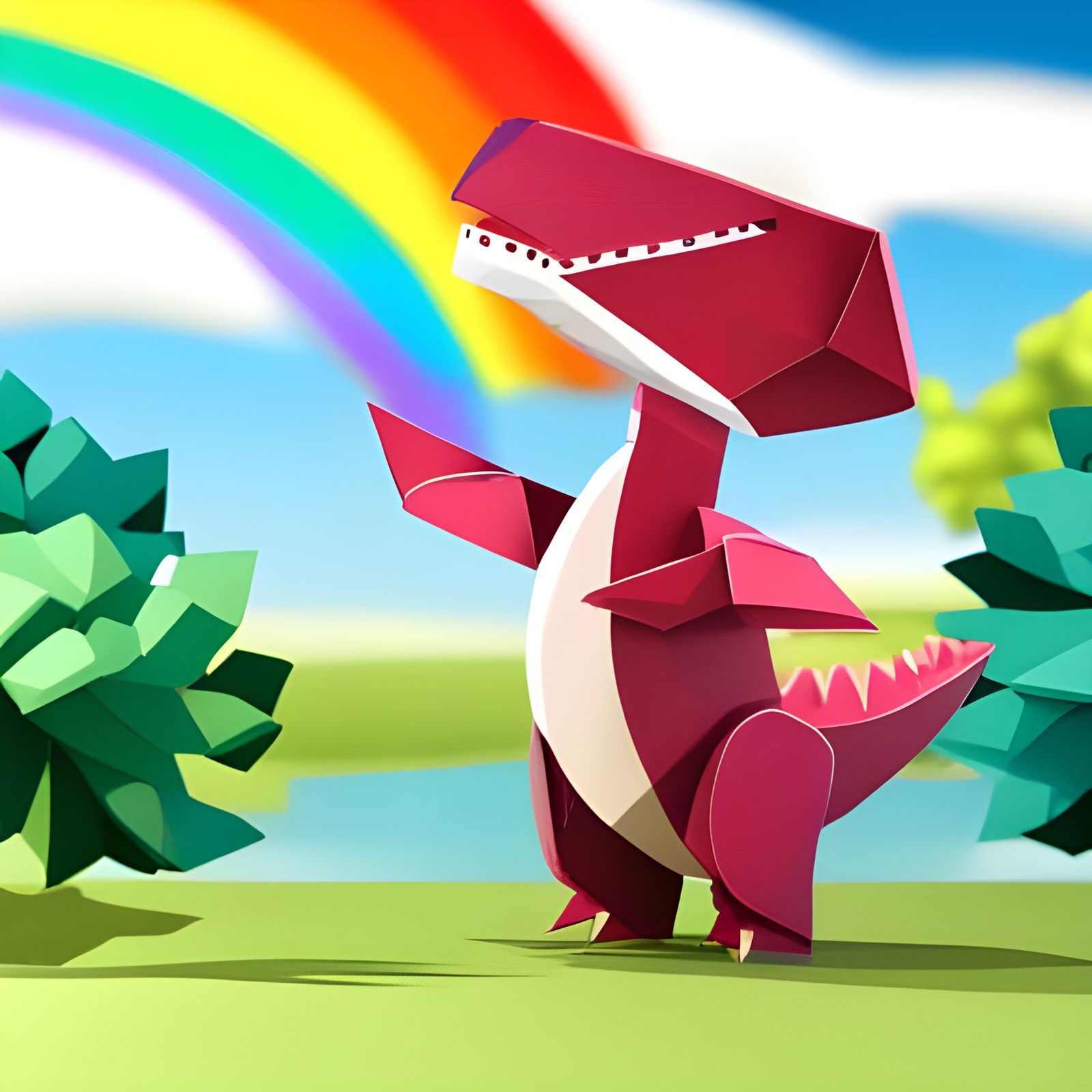 Dinosaur in Rainbow Jungle Origami Papercraft