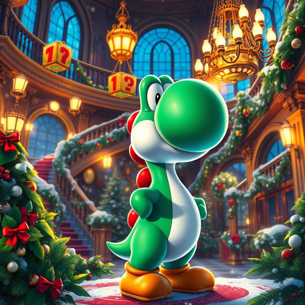 Yoshi in a Festive Super Mario Mansion