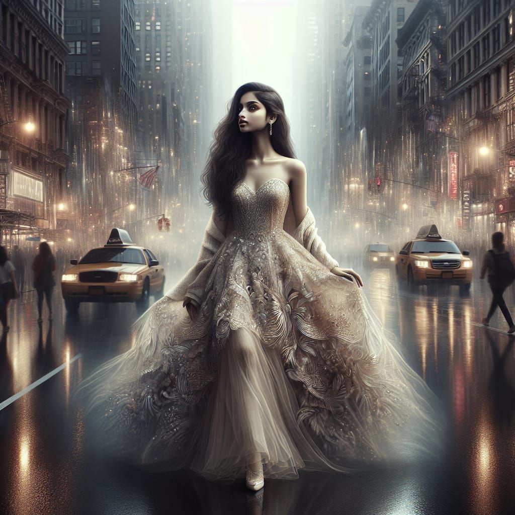 South Asian Girl in Exquisite Dress, Hyperrealistic Illustra...