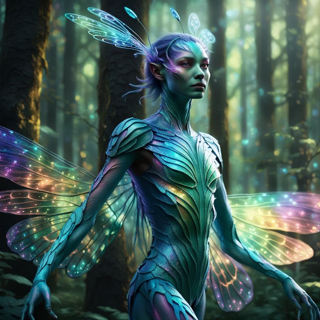 Ethereal Winged Being in Lush Forest