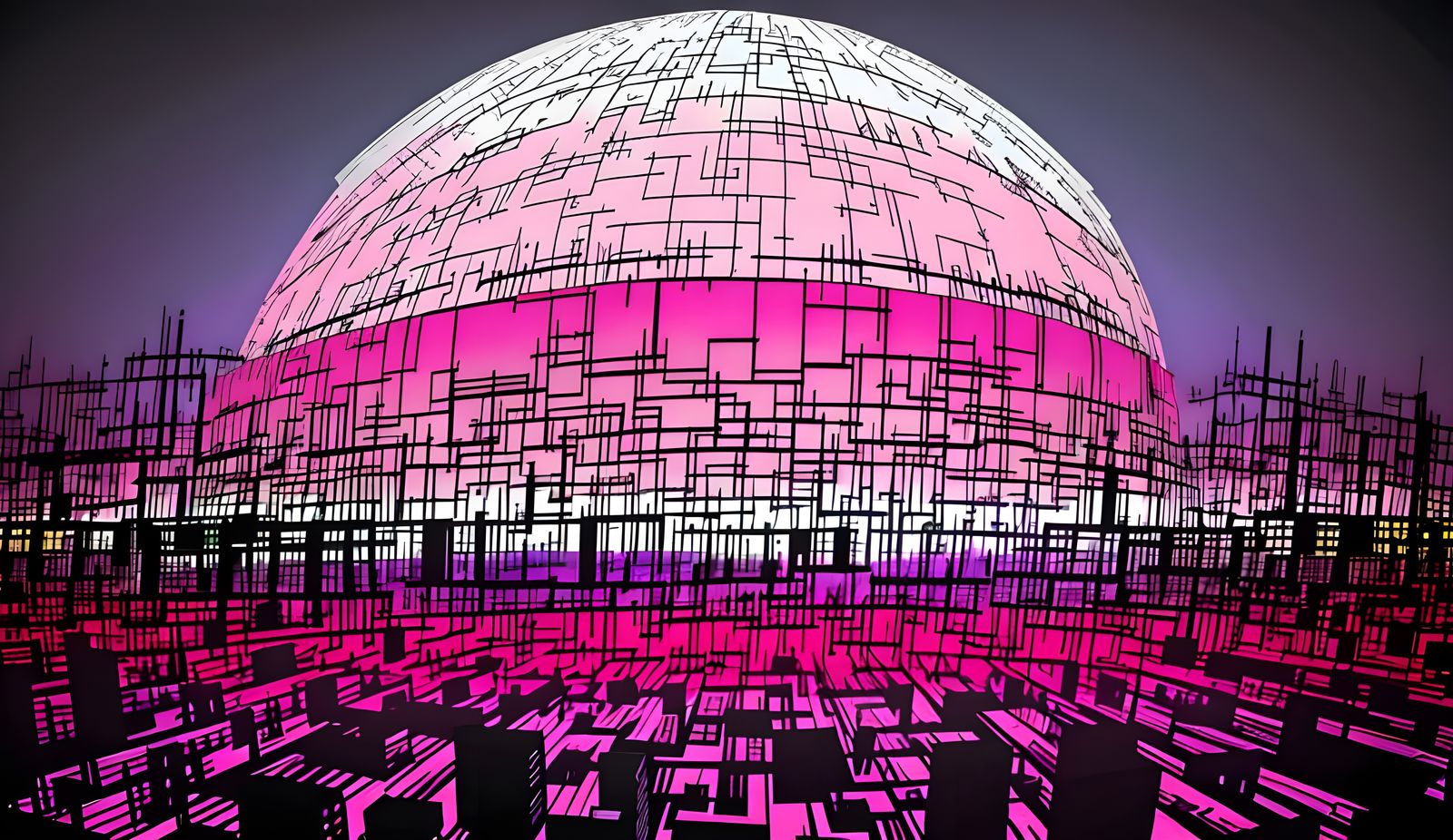 Abstract Cityscape Painting with Kaleidoscopic Patterns