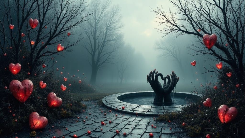 Unsettling Dark Fantasy Garden Painting