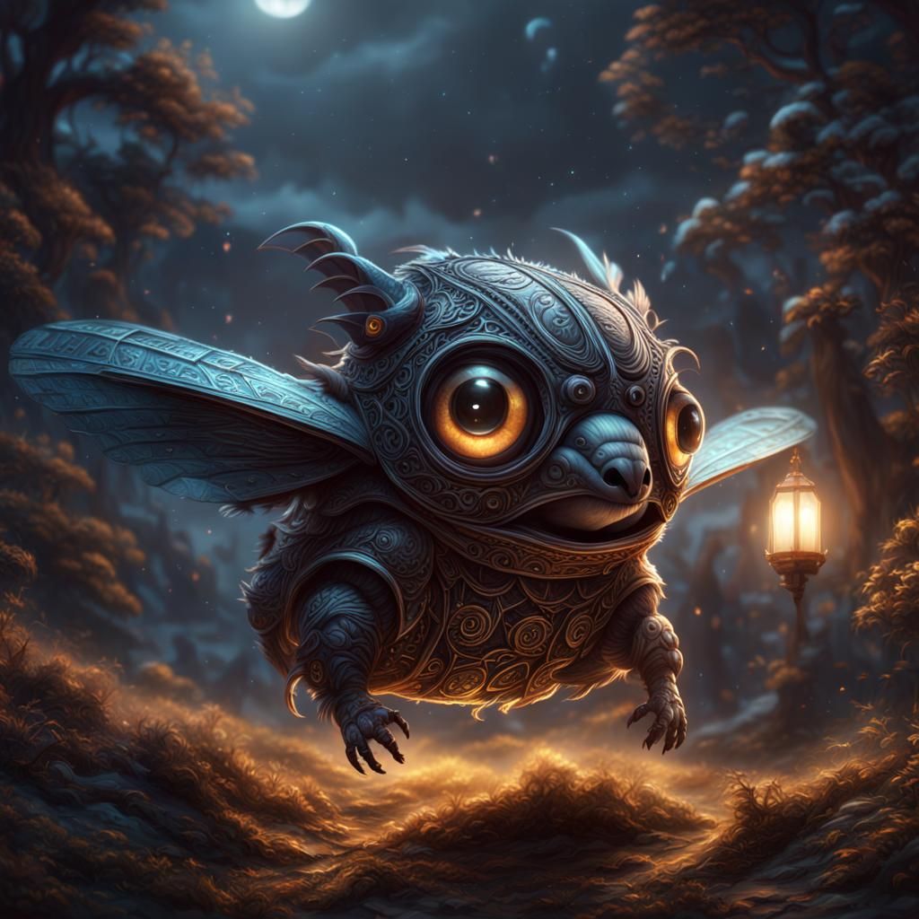 Cute Night Glider Creature in Digital Painting