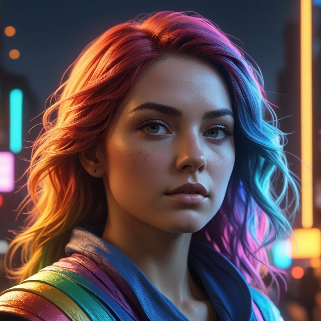 Epic Fantasy Portrait on Rainbow Road in Deep Color