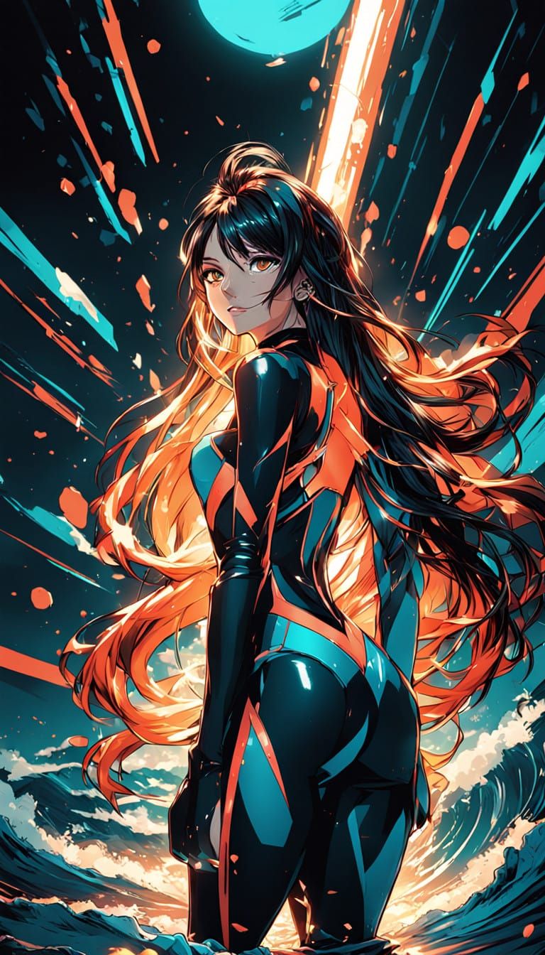 Serene Beach Goddess in Vibrant Anime Style