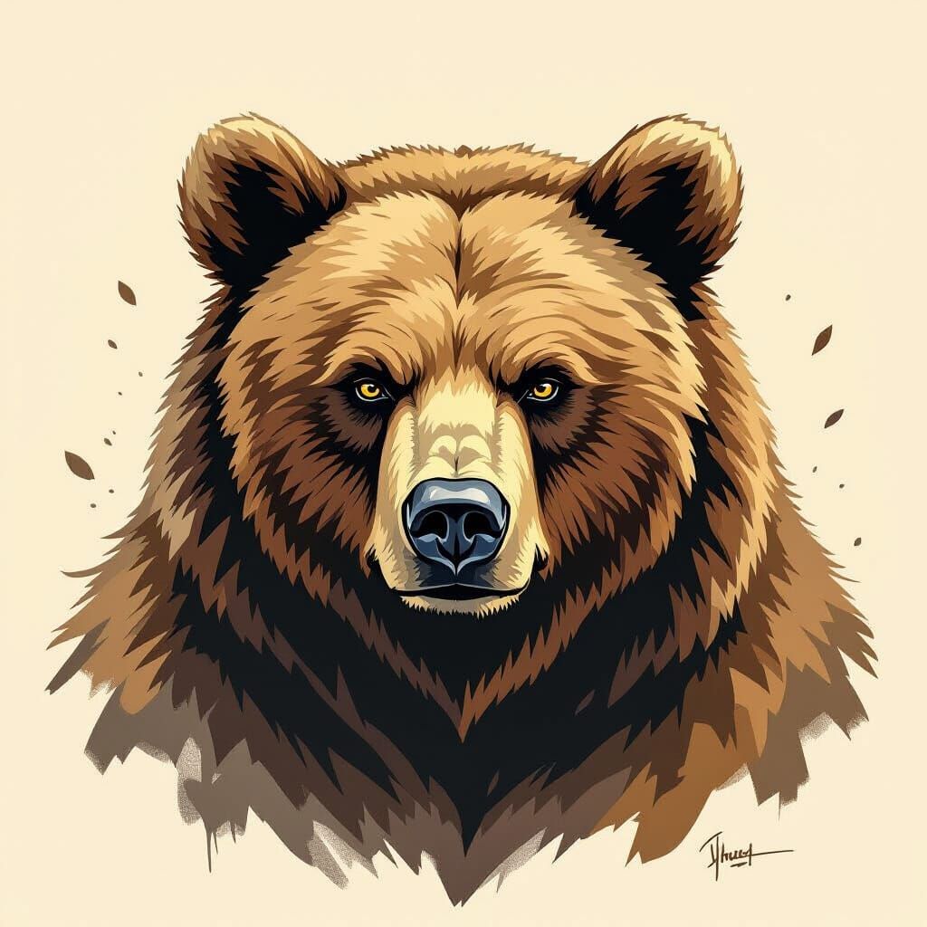 Realistic Bear Head with Natural Fur Texture