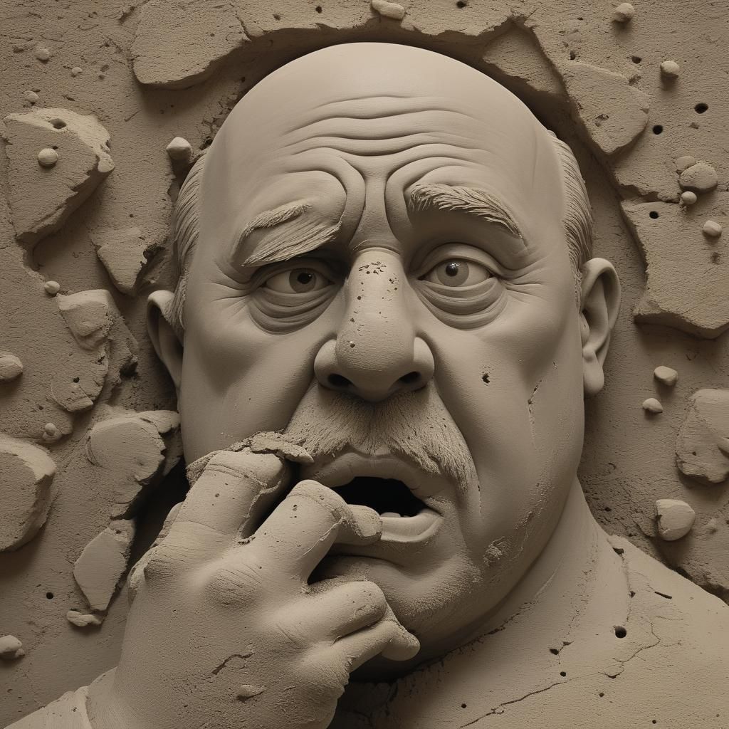 Sinister Claymation Man Ripping Face in Stop-Motion Style