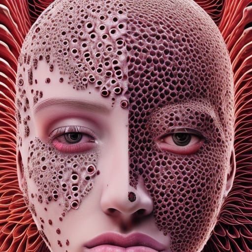 Strawberry Skin Cyborg Geisha in H.R. Giger Style