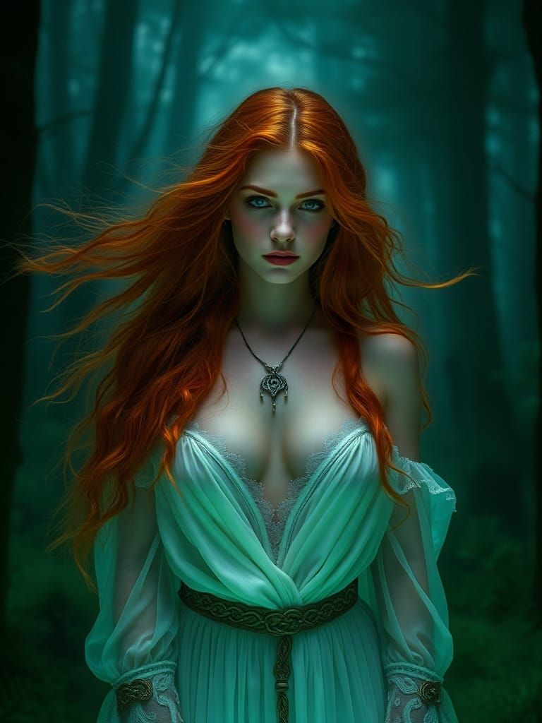Mystical Celtic Woman in Enchanted Forest