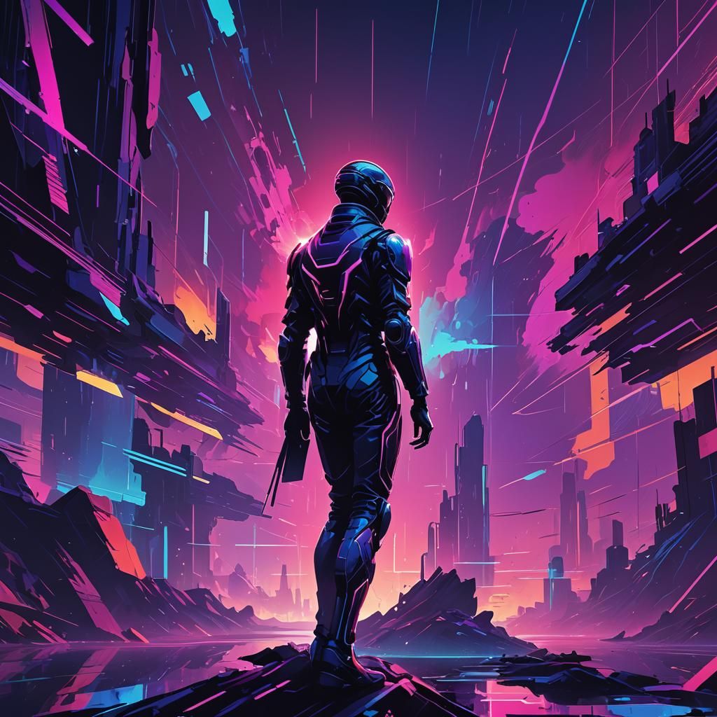 Futuristic Abstract Figure in Vaporwave Glitch Art