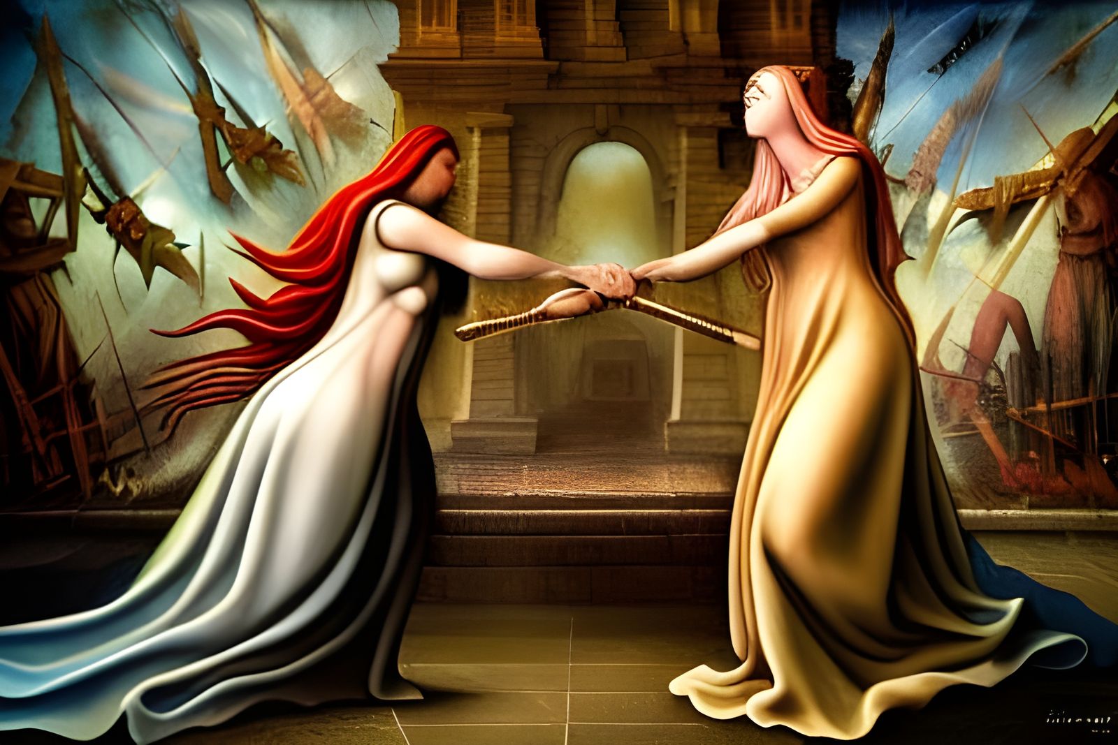 Lady Justice Arm Wrestling Lady Liberty