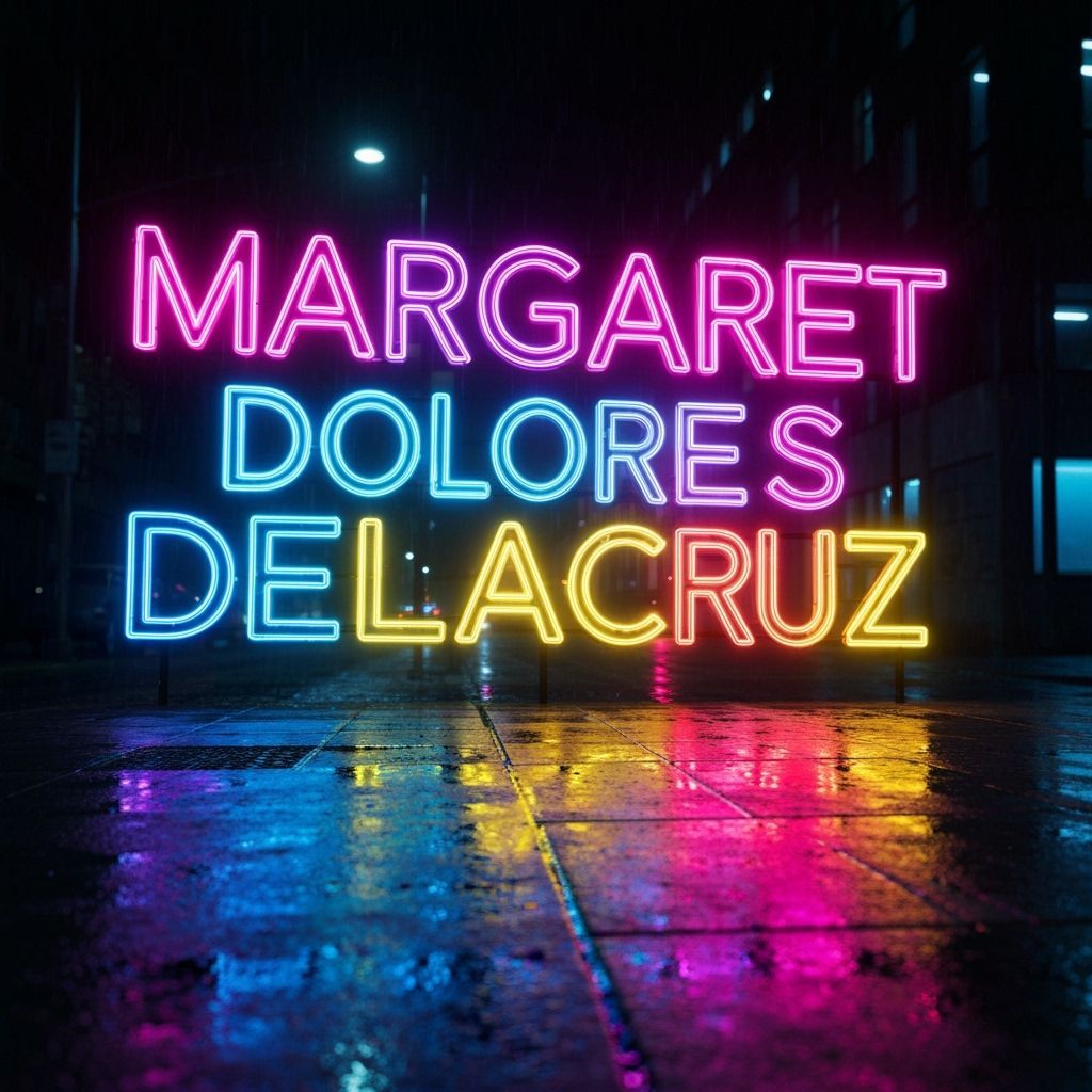 Neon Lights Spell Out Name on Rainy Street