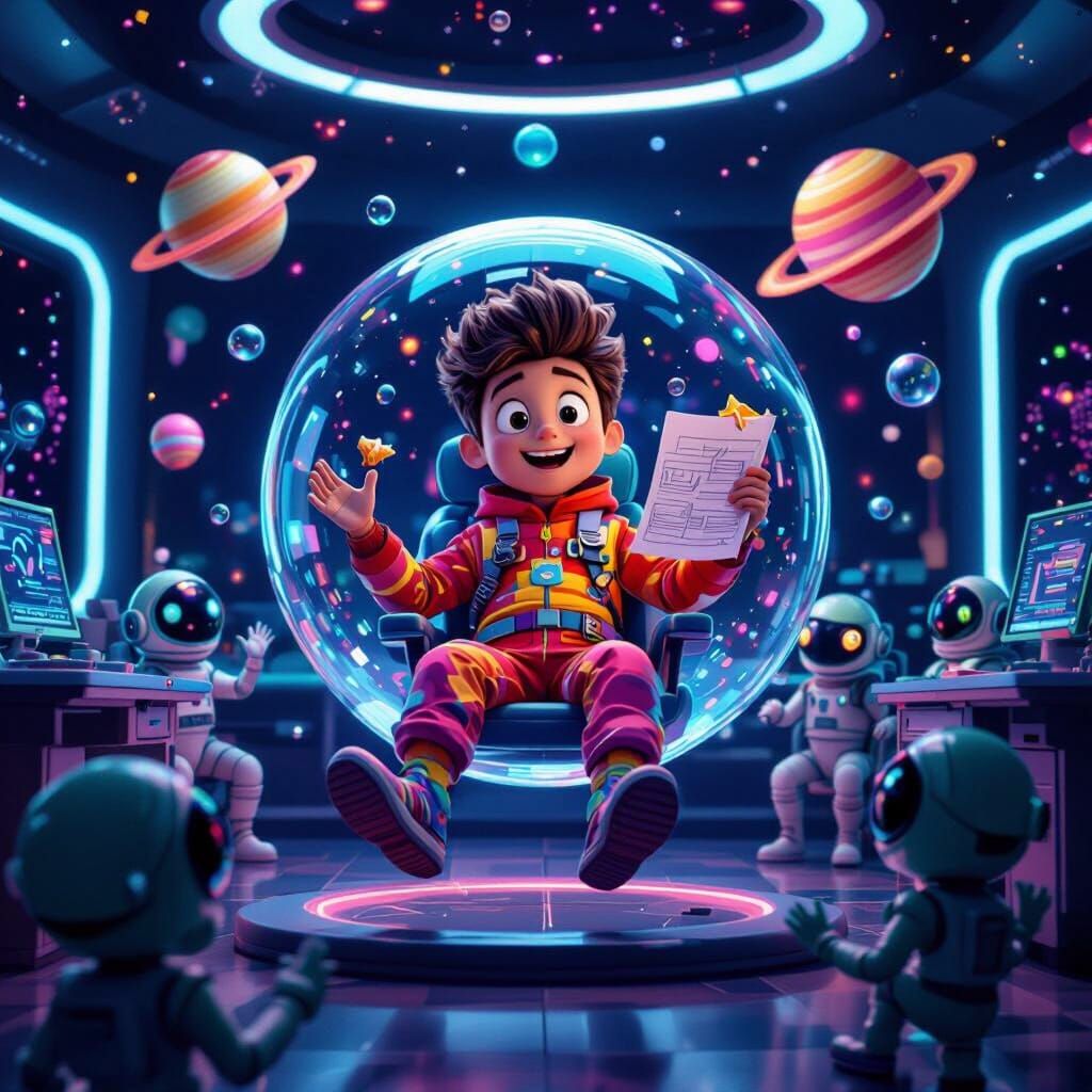 Boy in Space with Aliens: Comedic Film Still