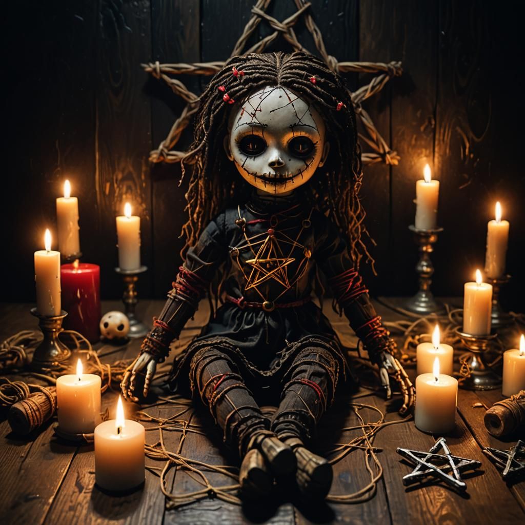 Mystical Voodoo Doll on Pentagram in Gothic Style