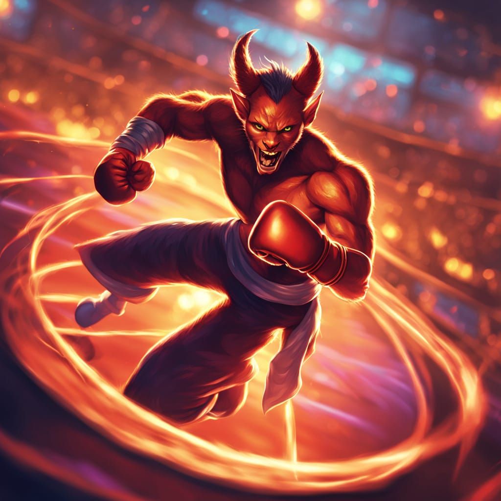Tiefling Boxer in Comic Art Style, Close-Up