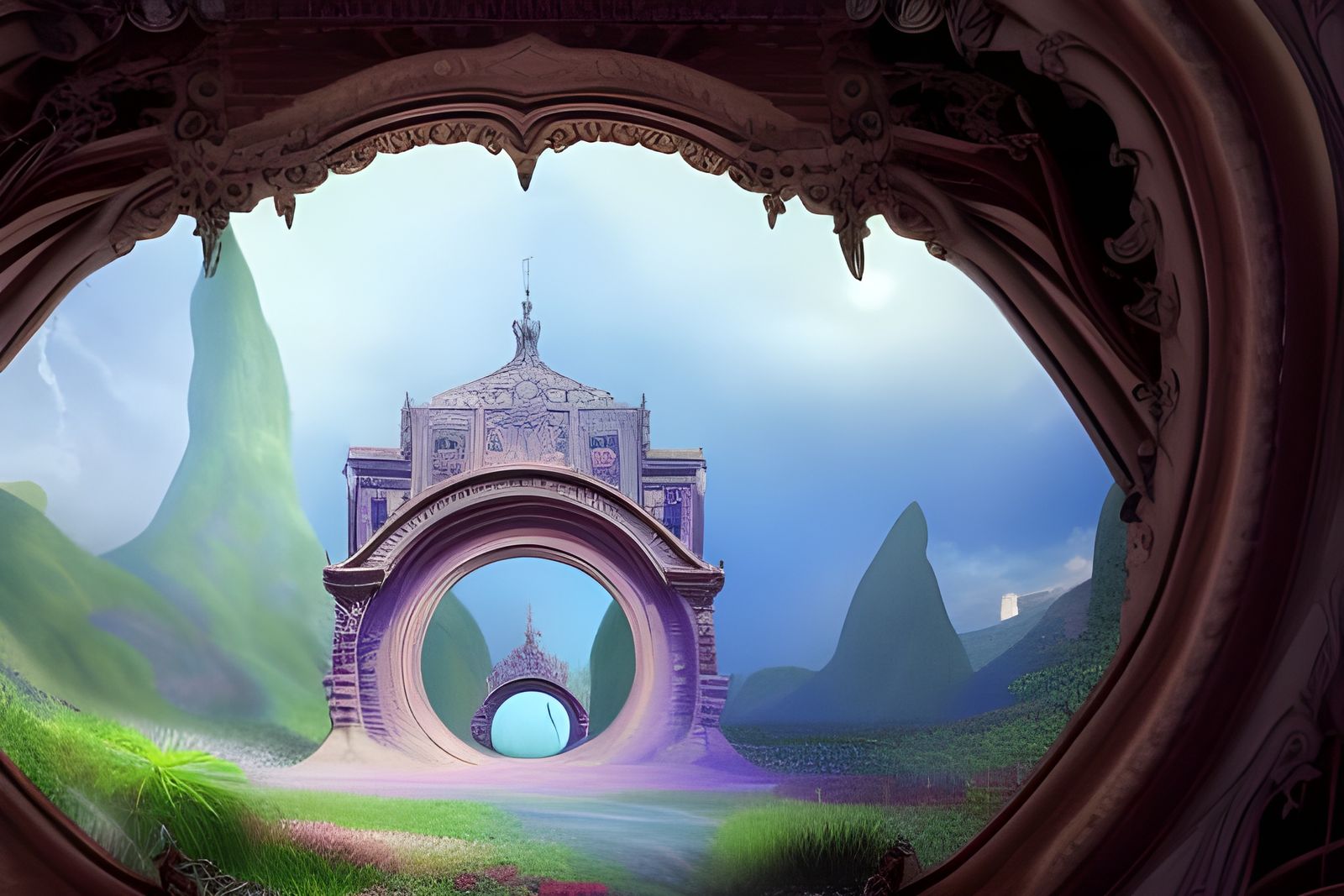 Elegant Staircase to a Lush Fantasy Portal