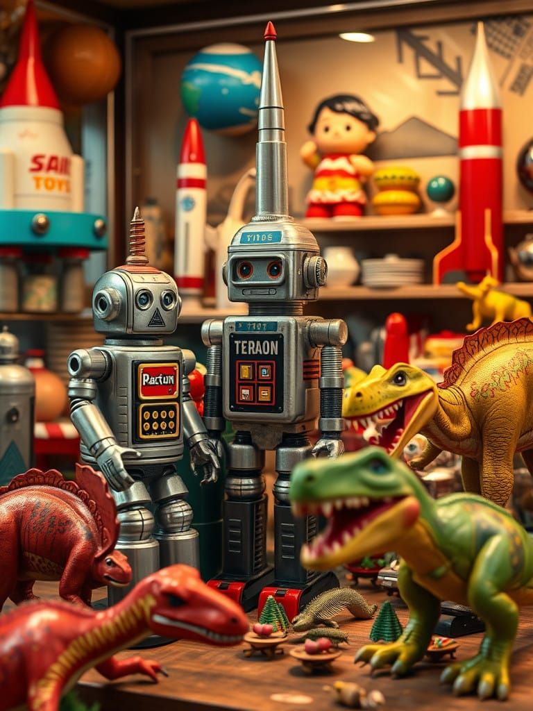 Retro-Futuristic Tin Toys in a Vintage Shop