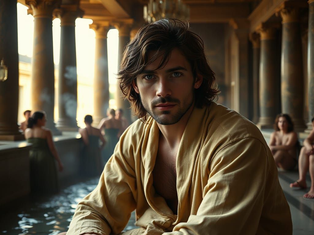 Lavish Bathhouse: Rugged Man in Baroque Style