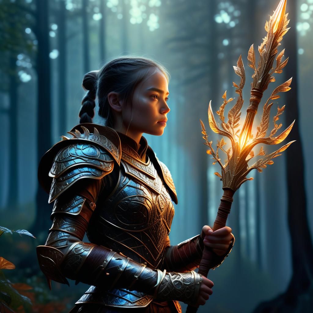 Fantasy Heroine in Mystical Forest Concept Art