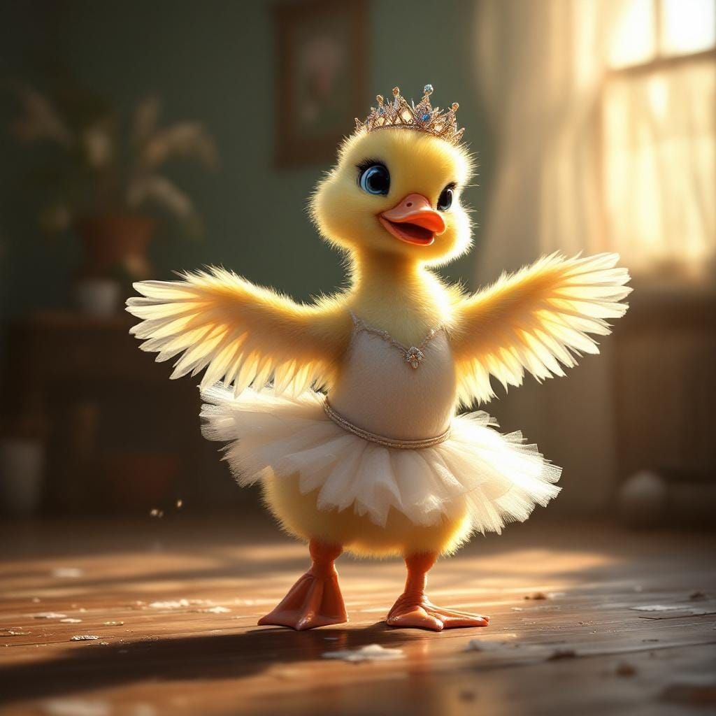 Duckling Ballerina in Ballet Studio: Digital Matte Painting