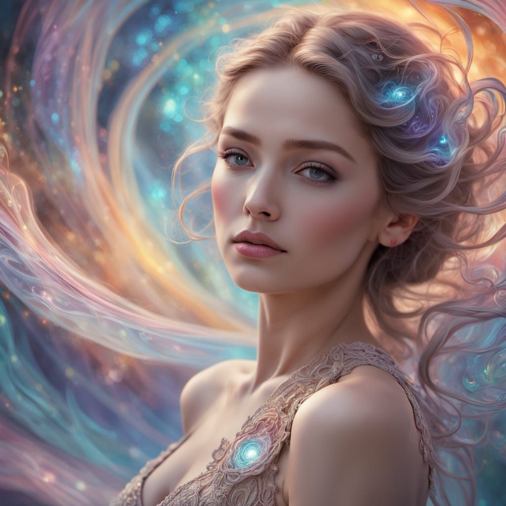 Ethereal Goddess in Vibrant Aura