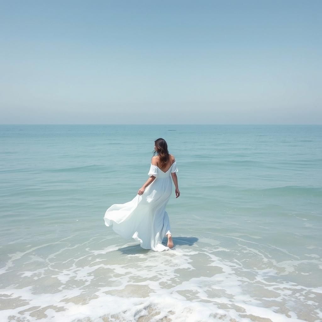 Woman Merging with Ocean in Dreamy Digital Art