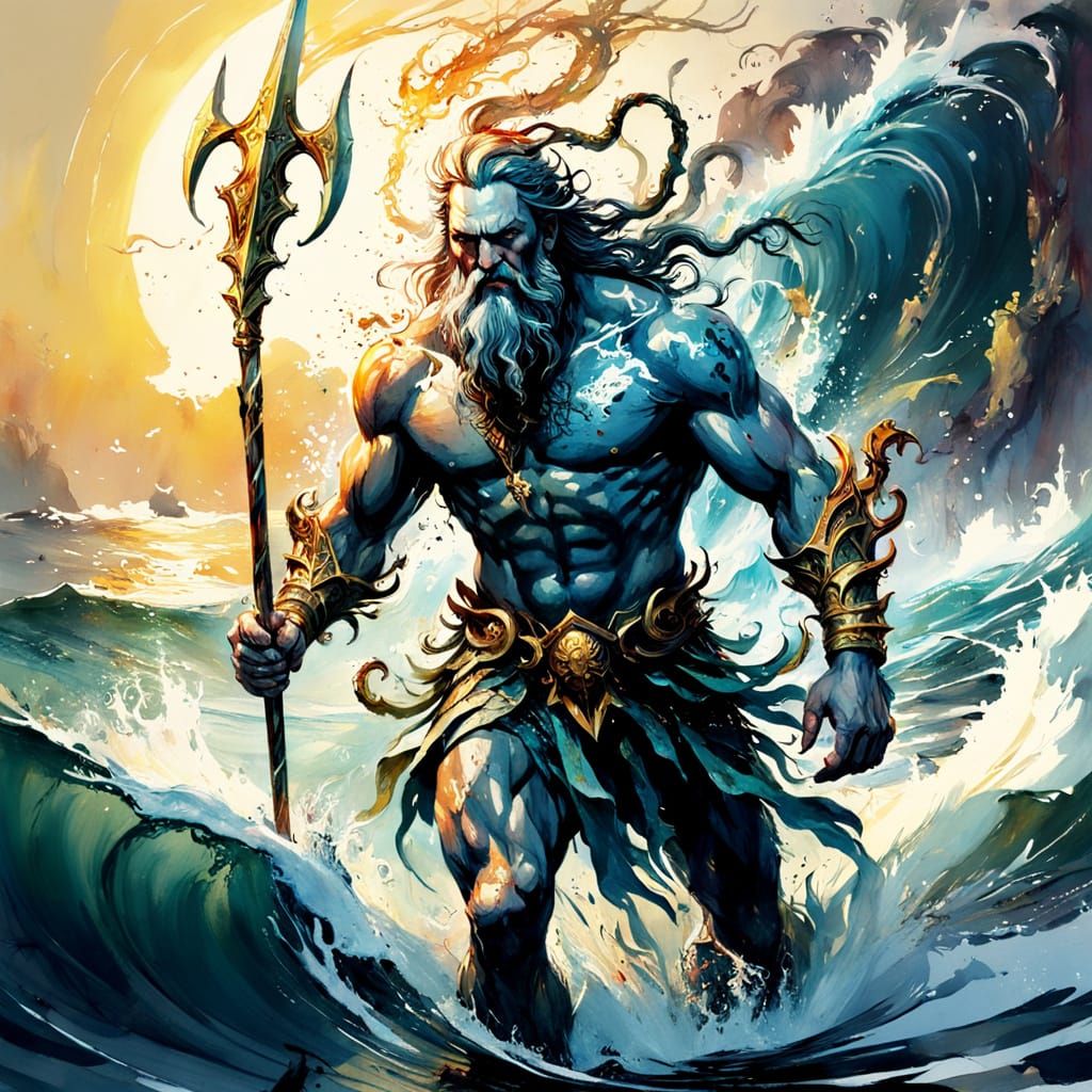 Poseidon & His Trident Glowing With Divine Power !