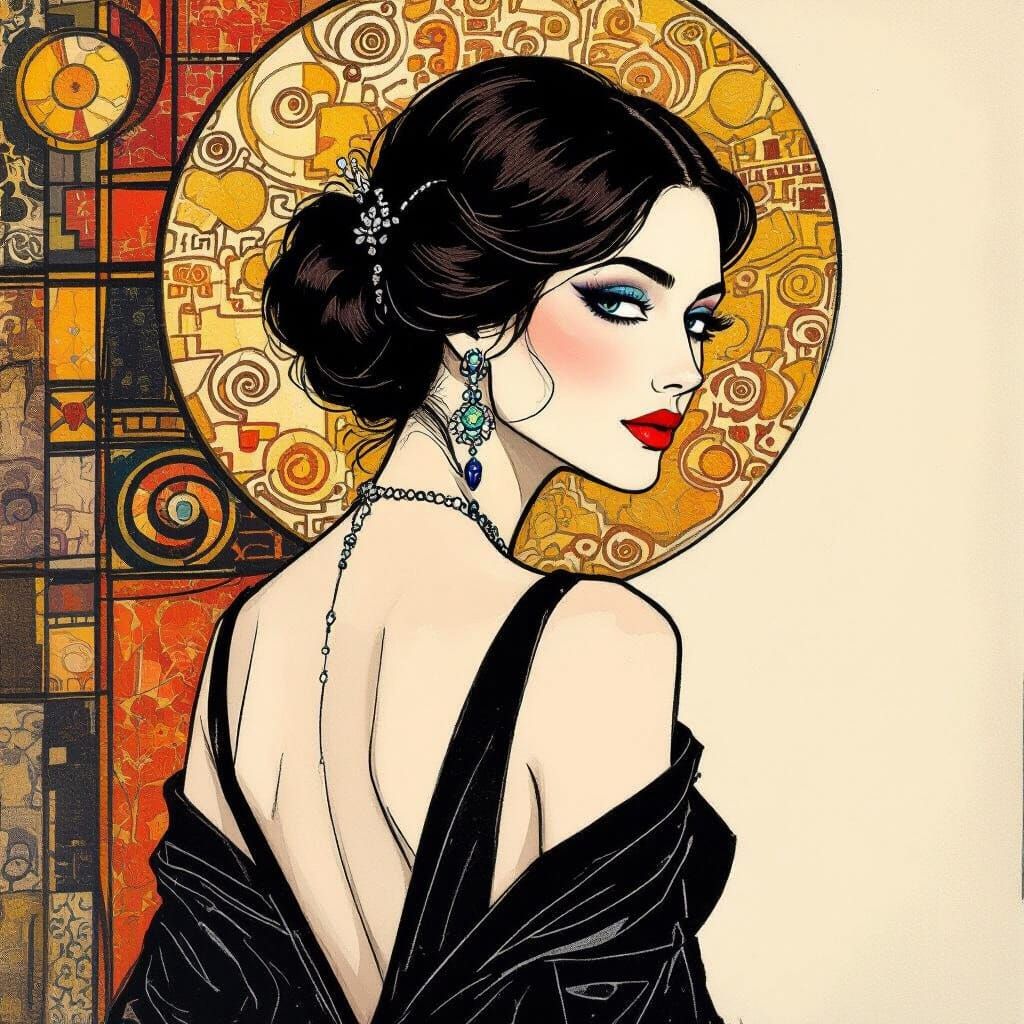 Elegant Woman in Evening Dress: Expressive Line Art