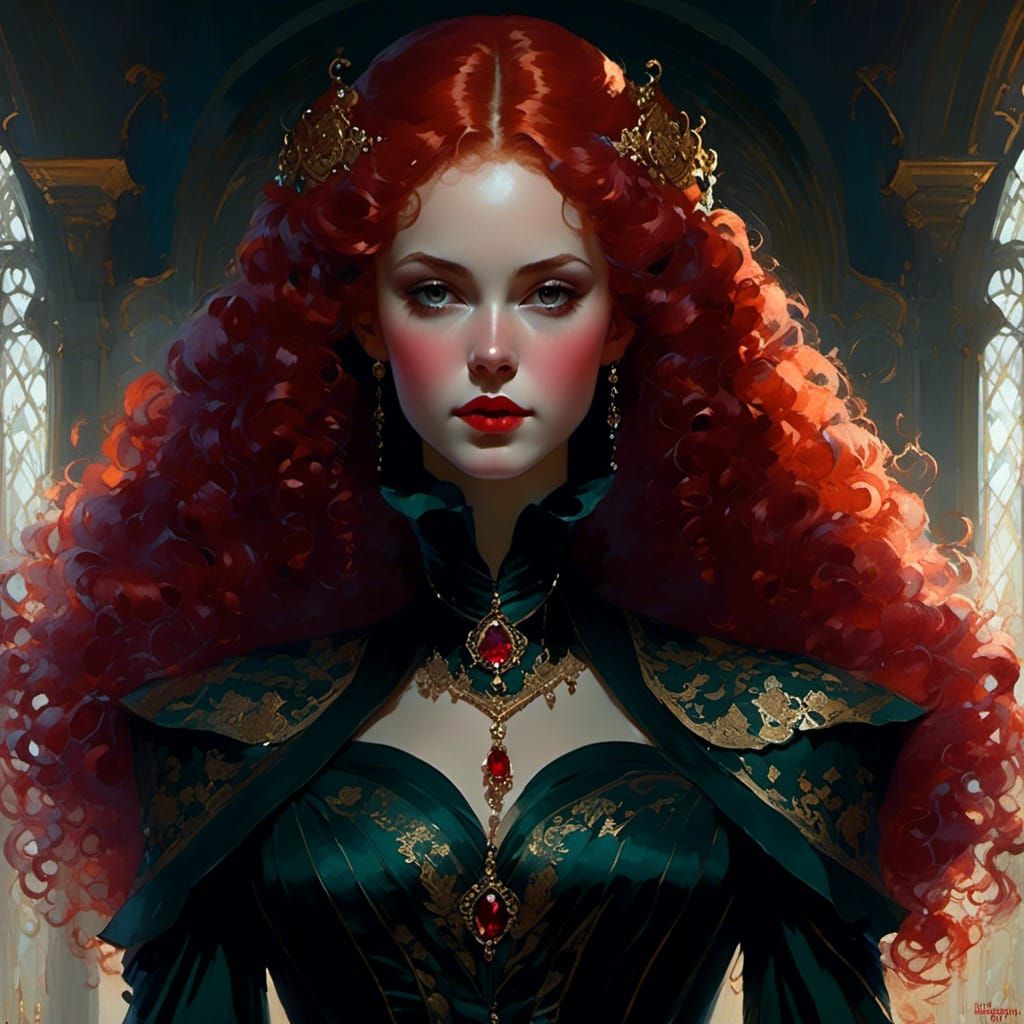 Victorian Vampire Portrait in Edward Cucuel Style