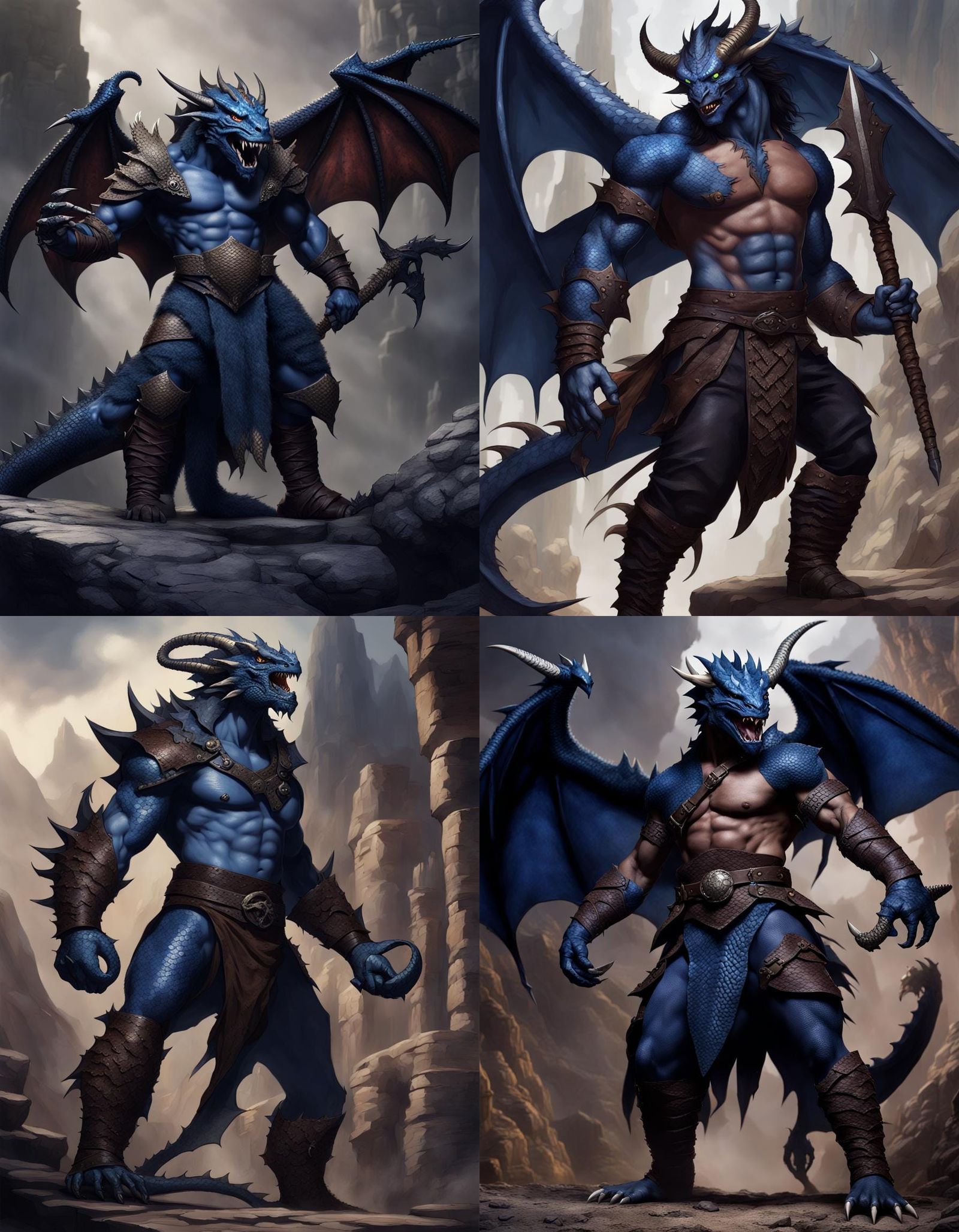 Muscular Dragonborn Barbarian with Wings and Tail