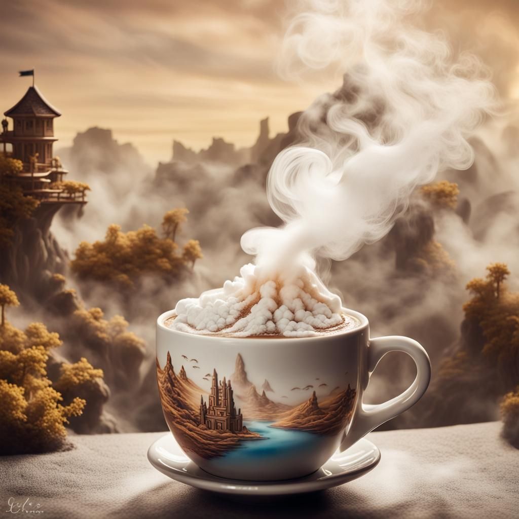 Fantasy Island Coffee: Macro Shot with Smoke Art