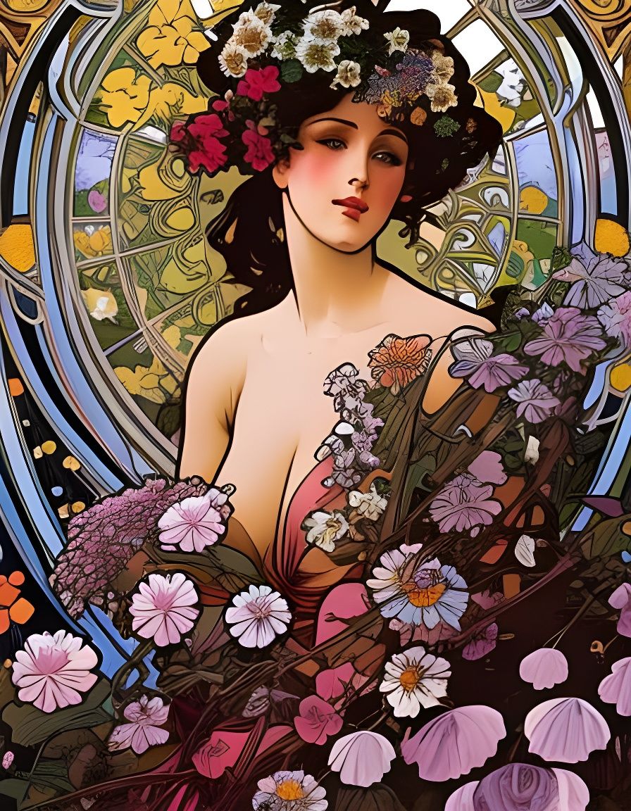 Art Nouveau Lady in Summer Garden