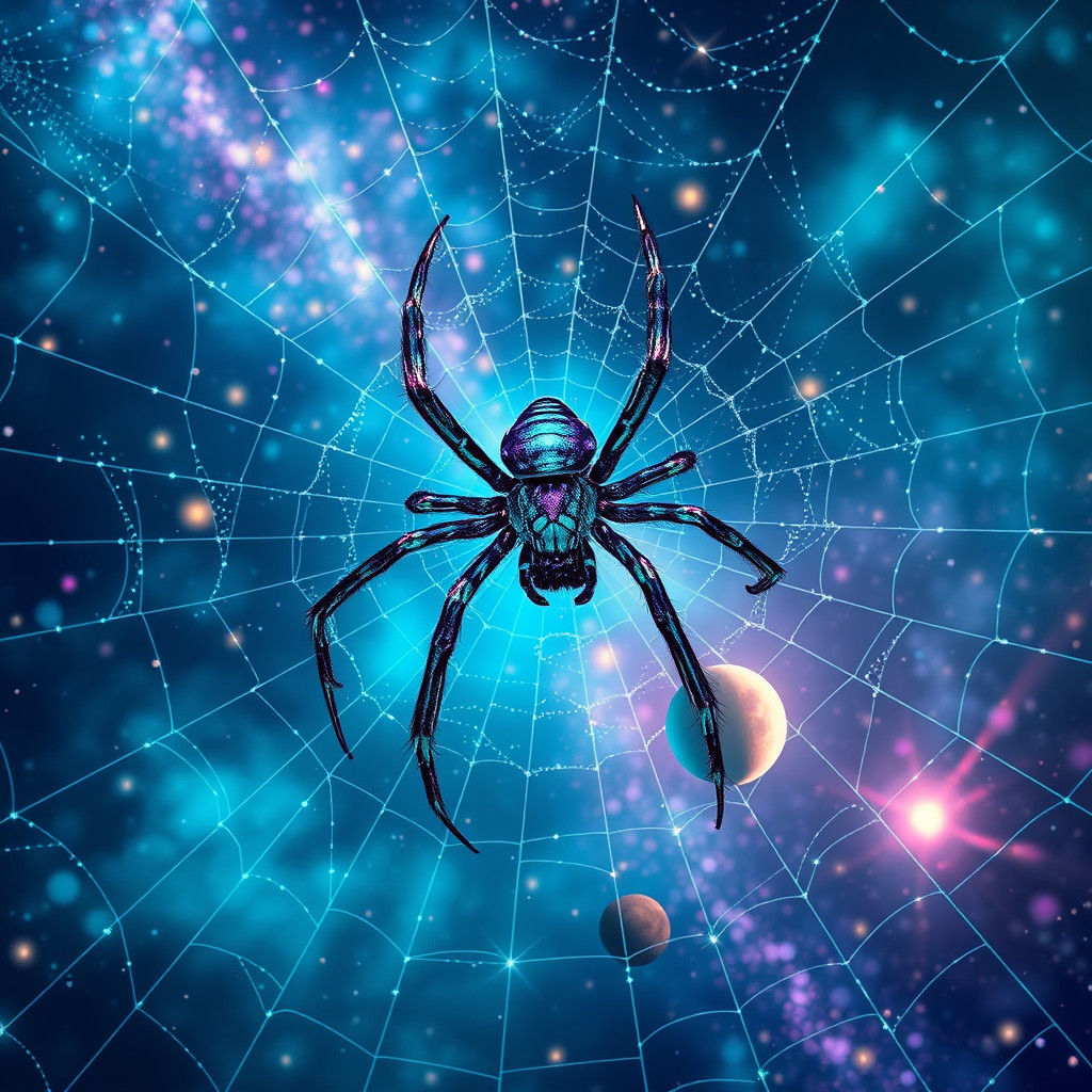 Celestial Spider Weaving a Galactic Web in Digital Art