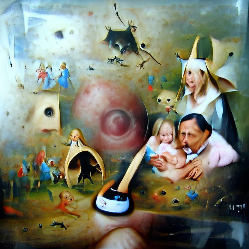 Surreal Parenthood Nightmare: Oil Painting in Bosch Style