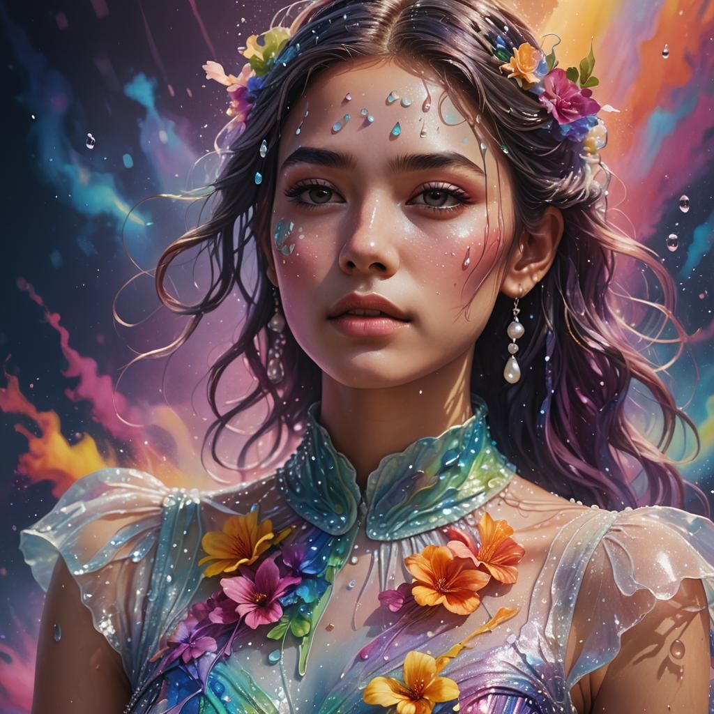 Rainbow Water Dress: Hyperrealistic Concept Art