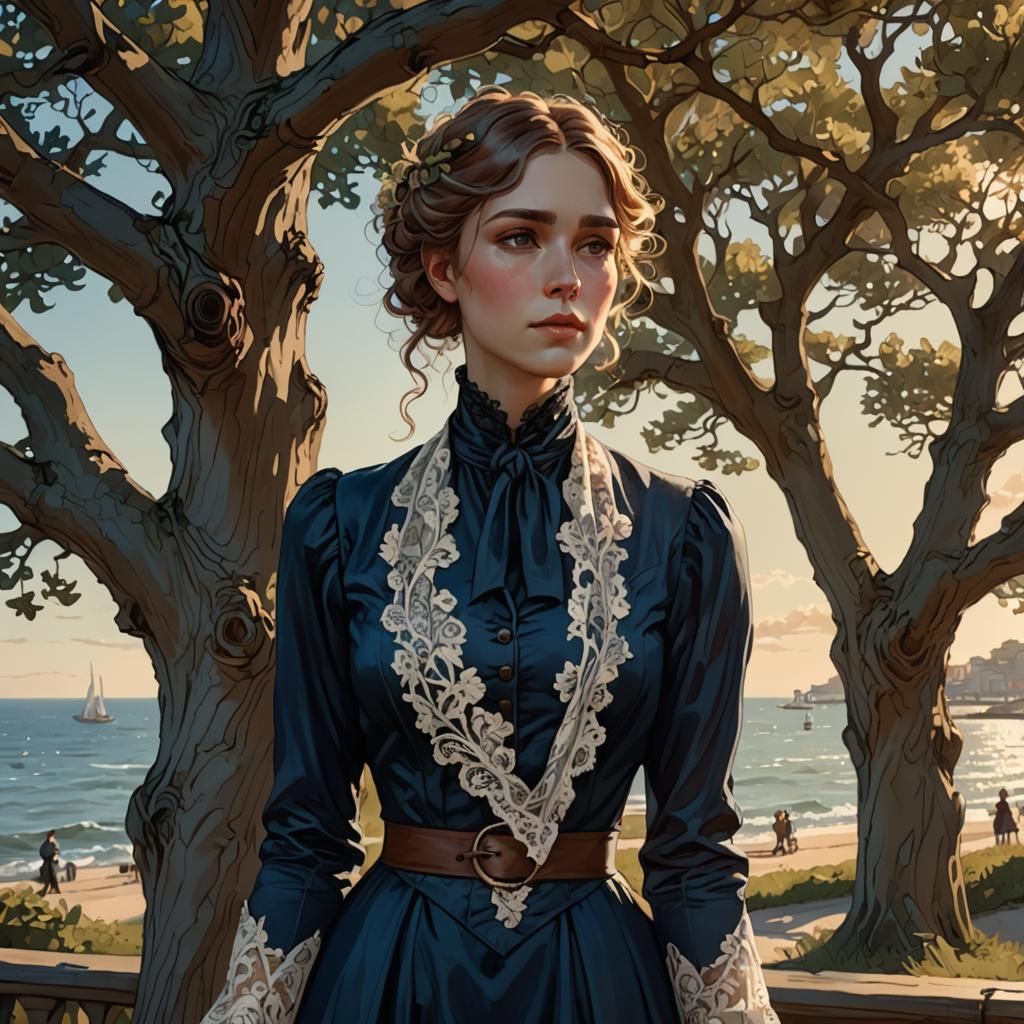 Victorian Lady Under Oak Tree: Romantic Realism Portrait