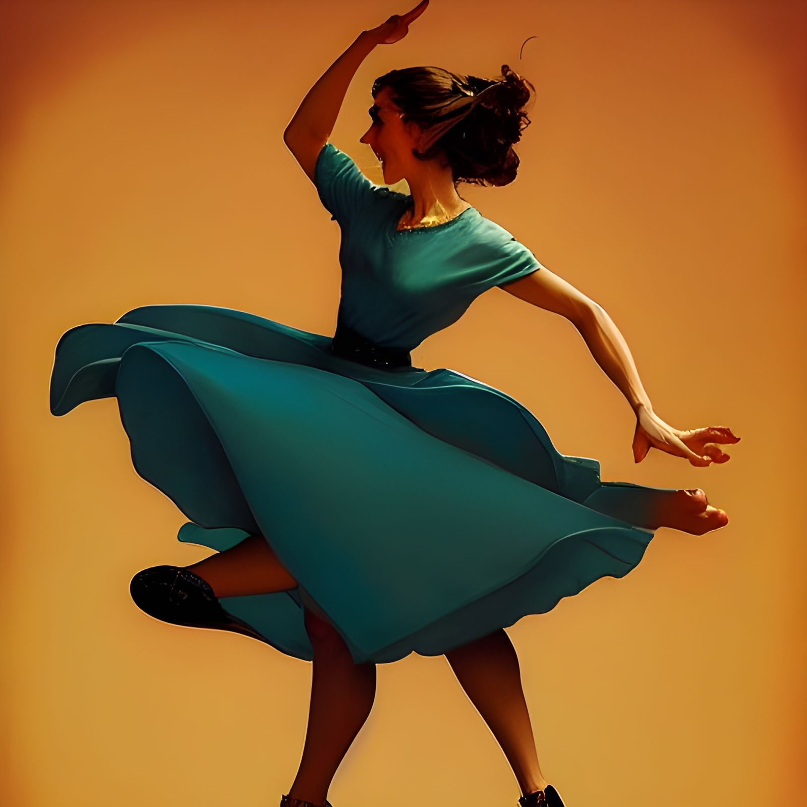 Joyful Woman Dancing in Americana Animation Style
