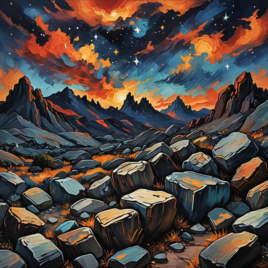 Rocky Ridge Oil Painting in Van Gogh Style