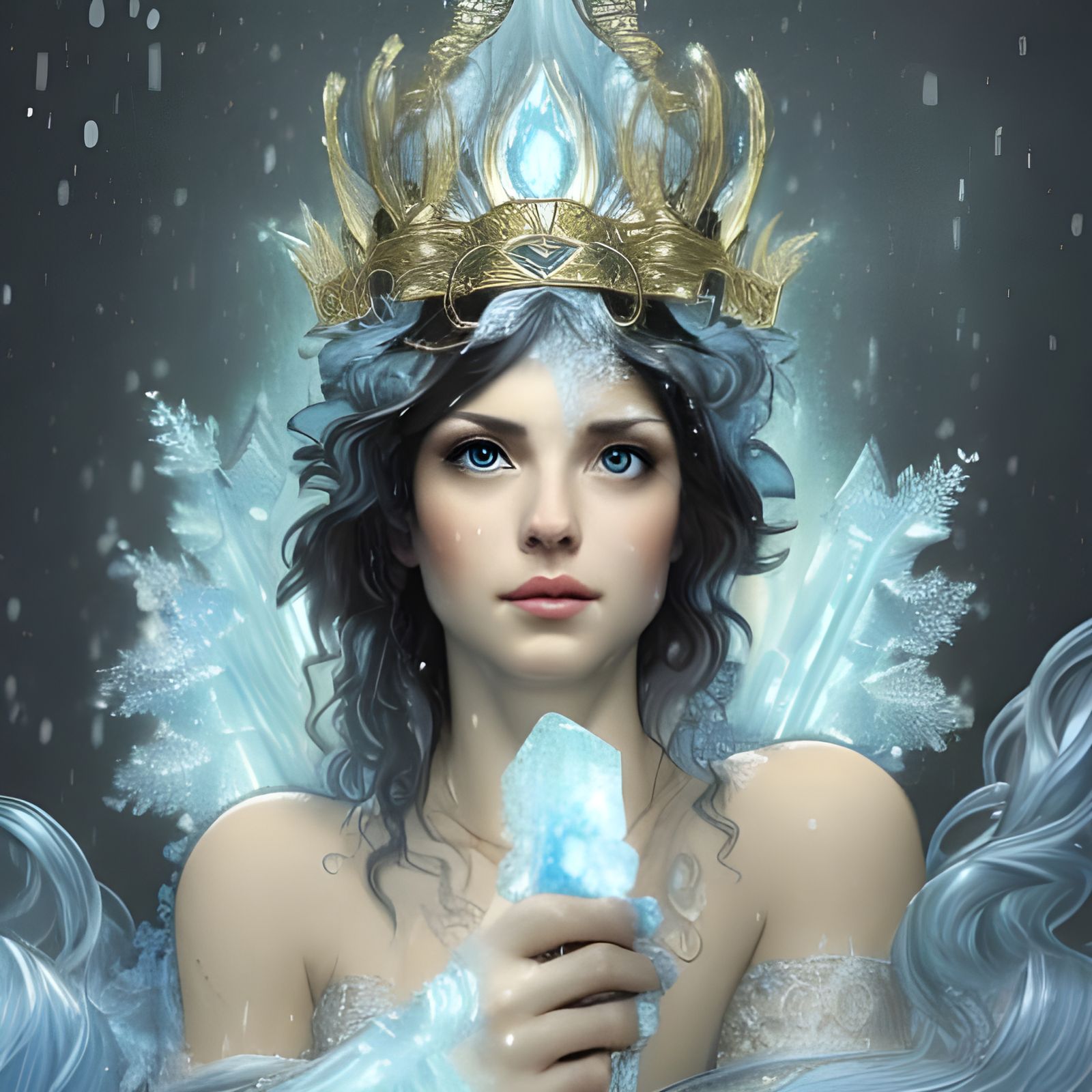 Iced Goddess with Shard Crown, Digital Art