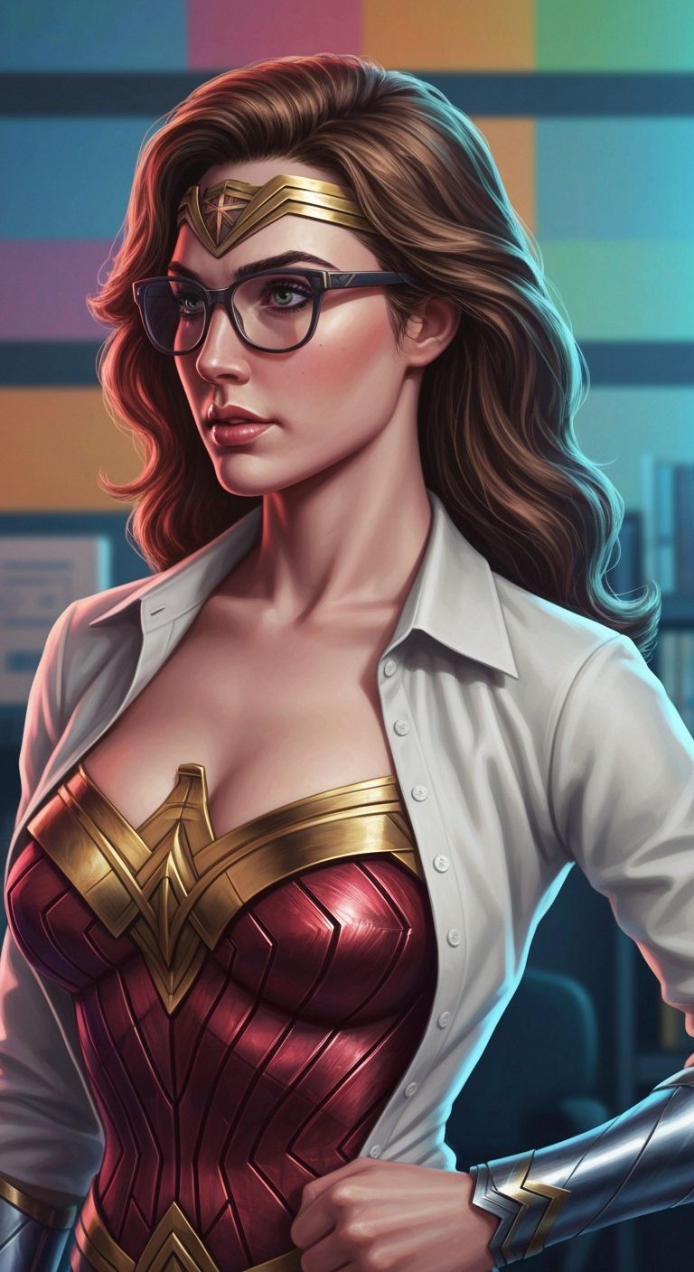 Wonder Woman Transformation: Hyperrealistic Office Scene