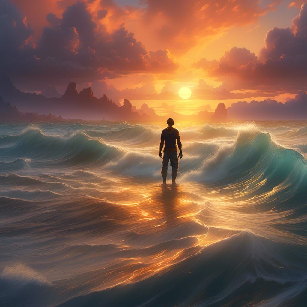 Glowing Figure at Sunset: Fantasy Matte Painting