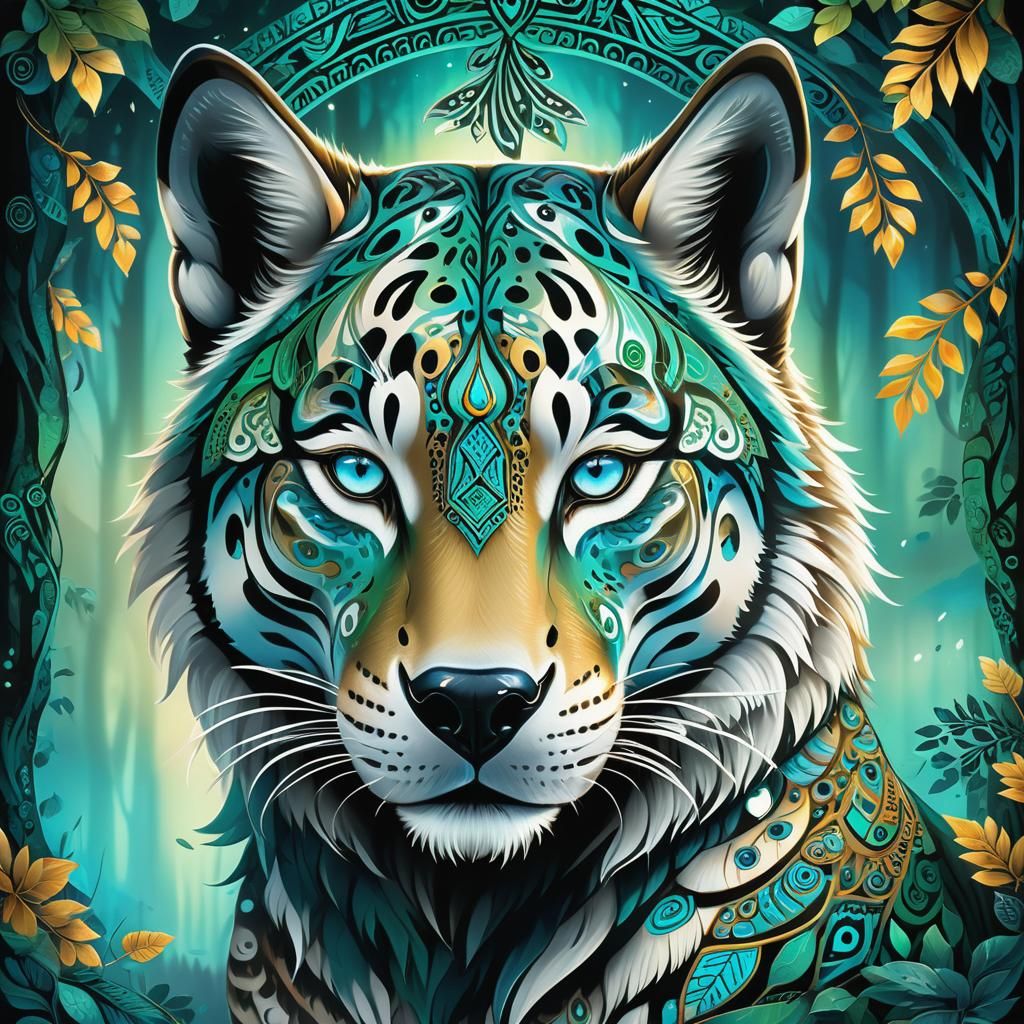 Mystical Jaguar-Husky Fusion in Digital Art