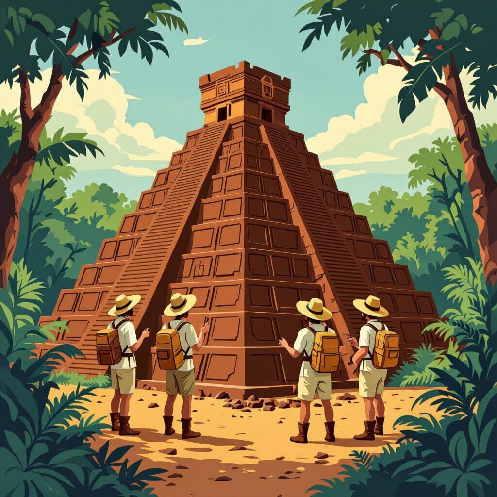 Chocolate Aztec Pyramid Discovered, Travel Poster Art
